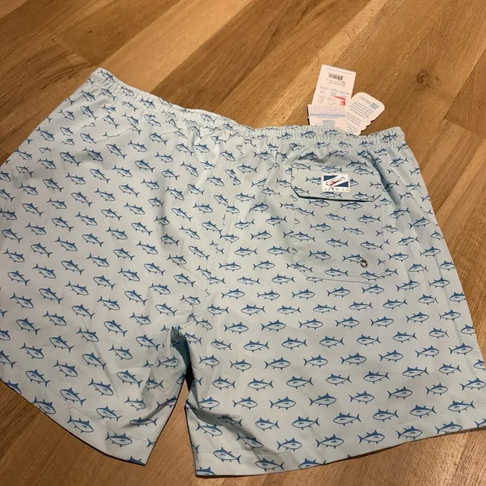 Bermies Swim Trunks XXL Blue Tuna Print Drawstring ~ NWT